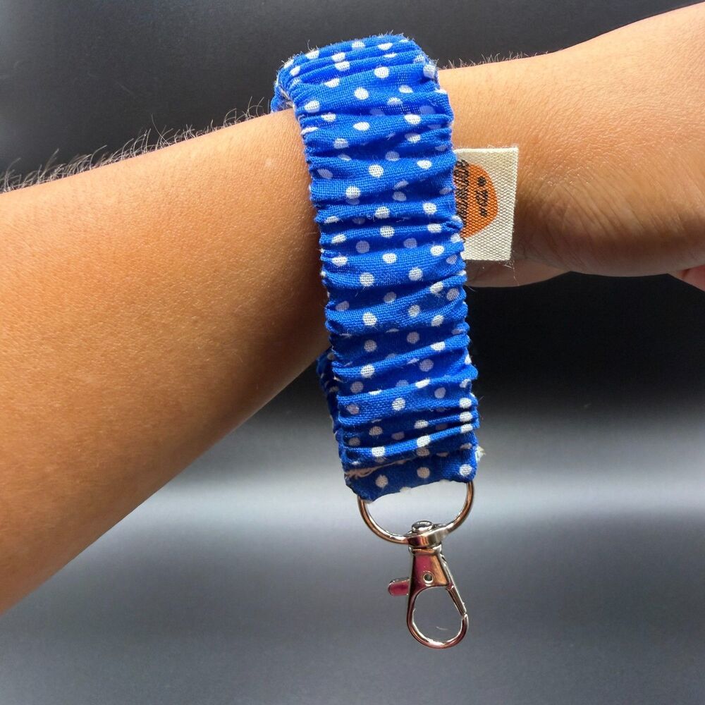 Handmade Polka Dots Scrunchie Stretchy Lanyard & Wristlet Key Chain Set